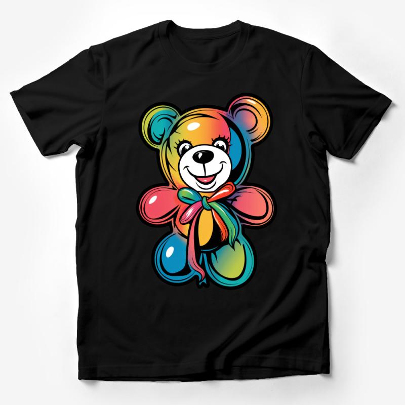 Colorful Teddy Bear T-Shirt, Cute Cartoon Bear Tee, Kids Unisex Rainbow Bear Shirt, Vibrant Graphic Top, Playful Animal Clothing Male T-Shirt