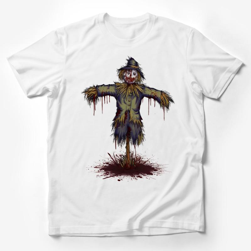 Scarecrow Horror Graphic T-Shirt, Spooky Blood Halloween Tee, Unisex Scary Farm Costume Top, Gothic Fall Clothing, Unique Gift Idea Male T-Shirt