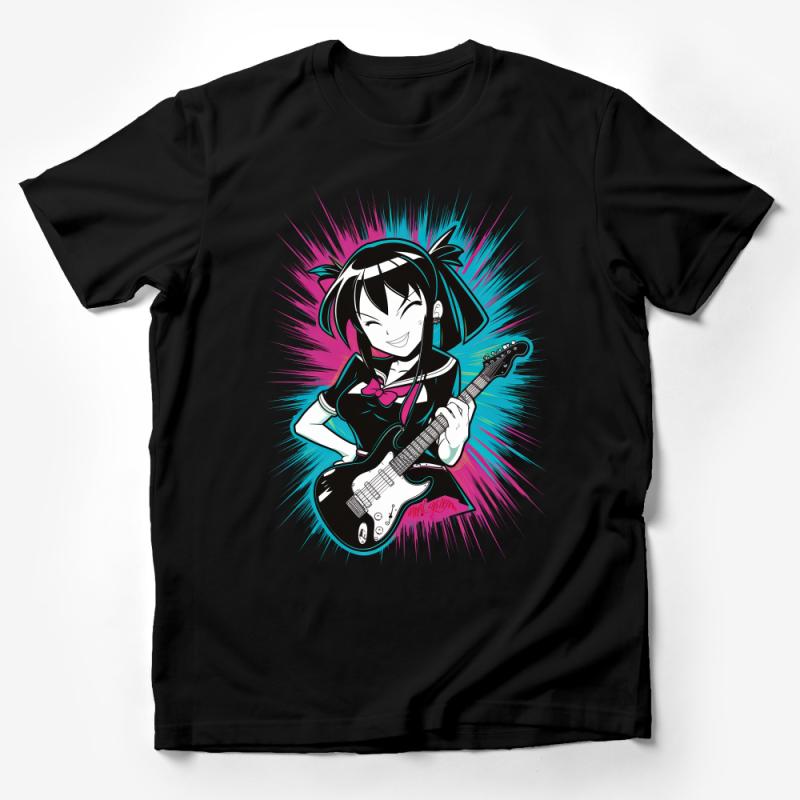 Anime Girl Guitarist T-Shirt, Vibrant Music Lover Tee, Stylish Manga Rockstar Apparel, Unique Illustration Unisex Shirt Male T-Shirt