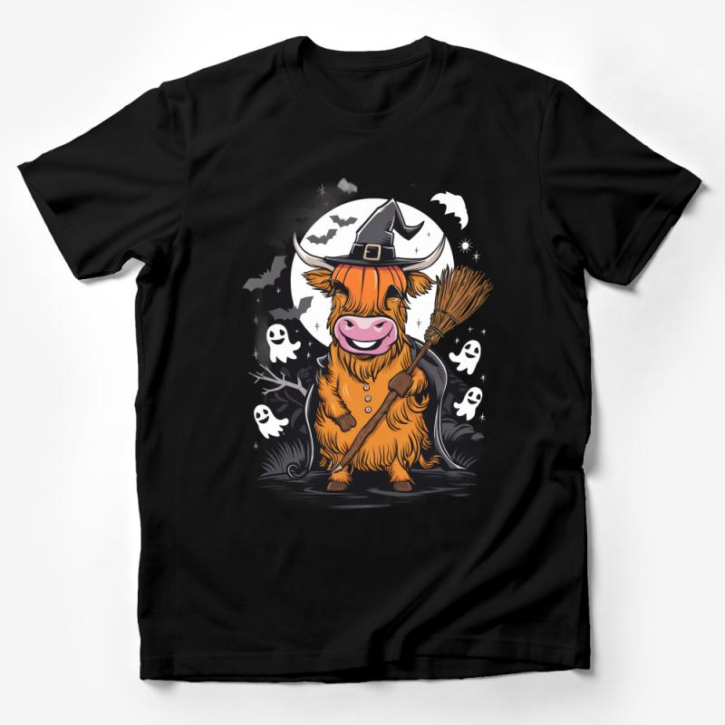 Cute Highland Cow Halloween T-Shirt, Spooky Witch Costume Tee, Kids and Adults Fall Fashion, Unisex Ghost Graphic Shirt Male T-Shirt