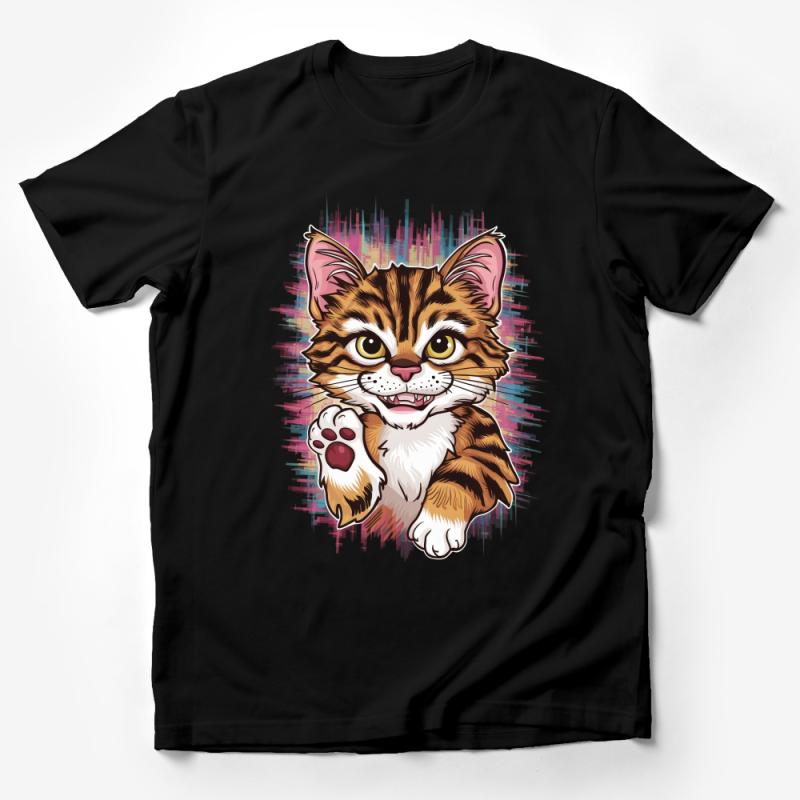 Whimsical Cat T-Shirt - Cute Kitten Graphic Tee for Cat Lovers, Unisex Casual Wear, Feline Cartoon Shirt, Unique Pet Design Top Male T-Shirt