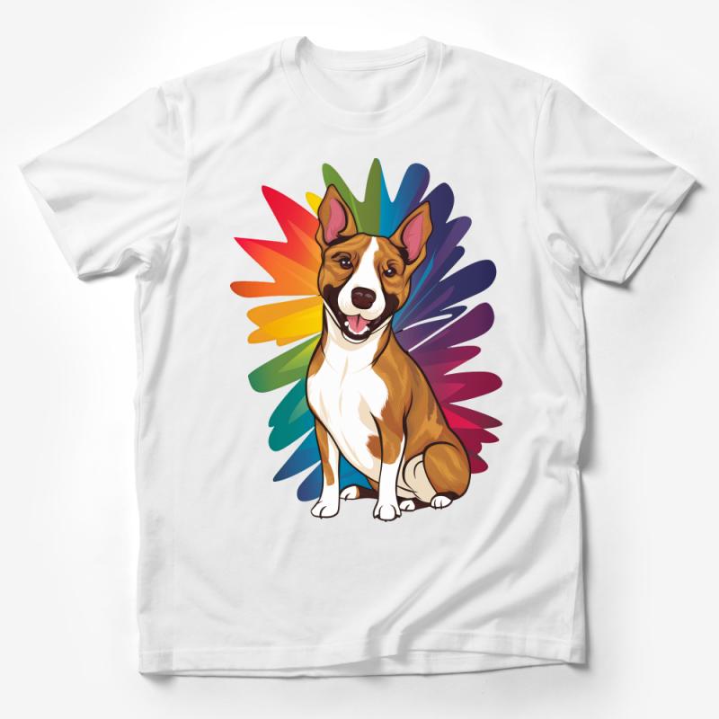 Colorful Dog T-Shirt, Smiling Puppy with Rainbow Burst, Unisex Graphic Tee, Casual Dog Lover Shirt, Fun Animal Top, Gift for Pet Owners Male T-Shirt