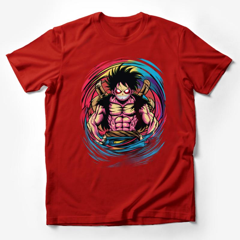 Anime Inspired Muscular Character T-Shirt, Cool Super Power Tee, Vibrant Comic Hero Top, Unisex Manga Shirt Male T-Shirt