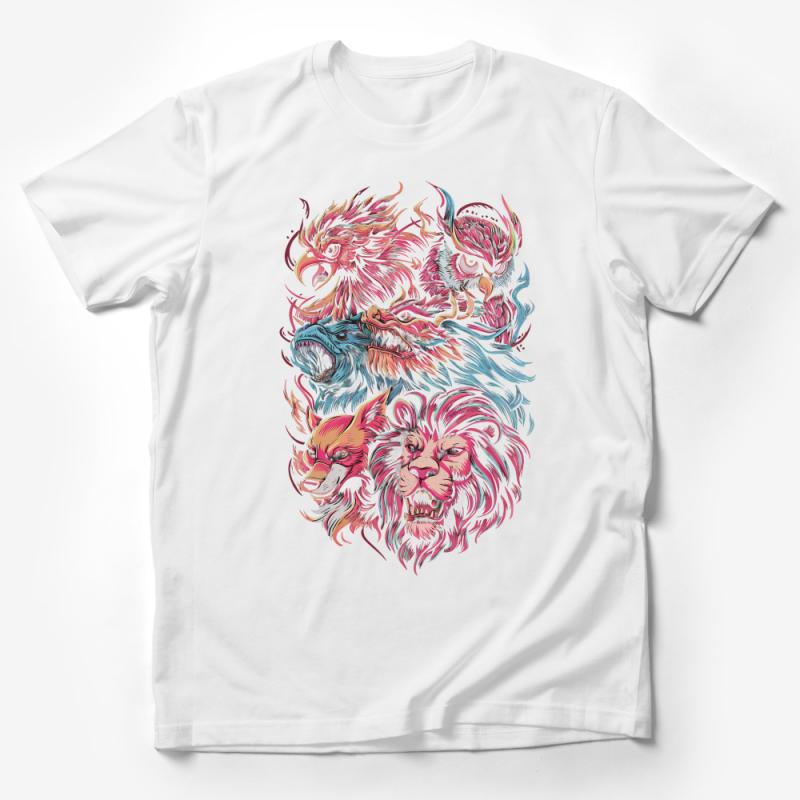 Mythical Creature T-Shirt, Dragon Wolf Lion Design, Colorful Artistic Tee, Unisex Graphic Shirt, Fantasy Animal Print Top Male T-Shirt