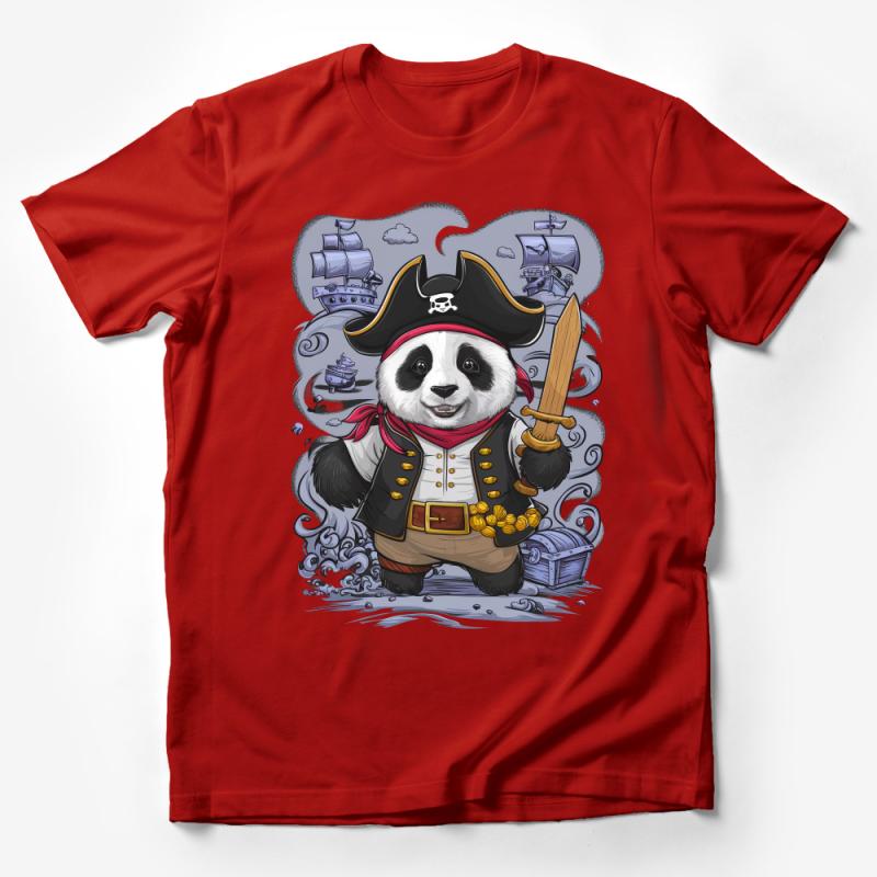 Pirate Panda T-Shirt, Cute Animal Sword Fighter Tee, Unisex Graphic Tee, Treasure Hunt Adventure Shirt, Unique Panda Lover Gift Male T-Shirt