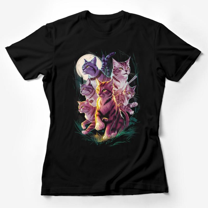 Colorful Cats Graphic Tee, Whimsical Cat Lovers T-Shirt, Unique Feline Illustration Apparel, Unisex Cat Crewneck Female T-Shirt