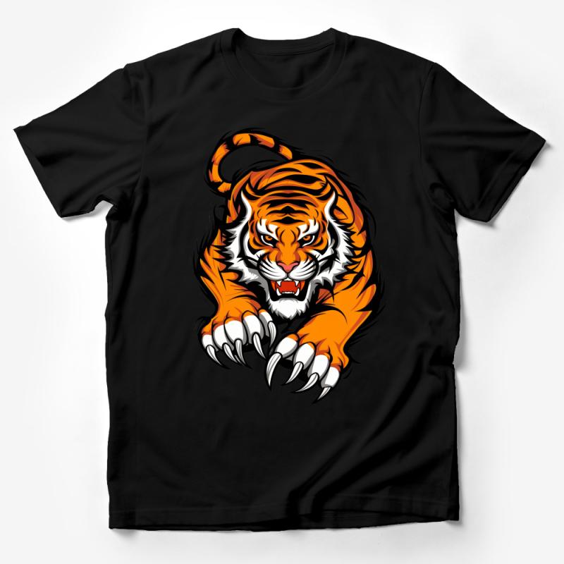 Angry Tiger Face Graphic Tee, Wild Animal Print, Jungle Theme T-Shirt, Unisex Cotton Shirt Male T-Shirt