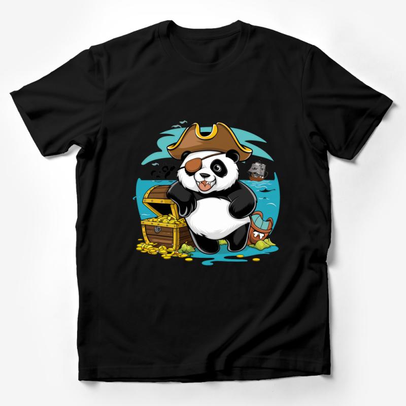 Pirate Panda T-Shirt, Cute Animal Treasure Hunt Graphic Tee, Unisex Kids and Adult Sizes, Fun Cartoon Shirt, Ocean Adventure Top Male T-Shirt