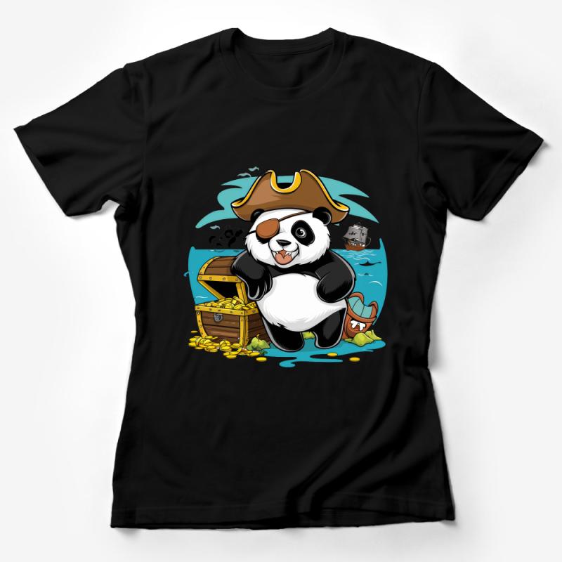 Pirate Panda T-Shirt, Cute Animal Treasure Hunt Graphic Tee, Unisex Kids and Adult Sizes, Fun Cartoon Shirt, Ocean Adventure Top Female T-Shirt