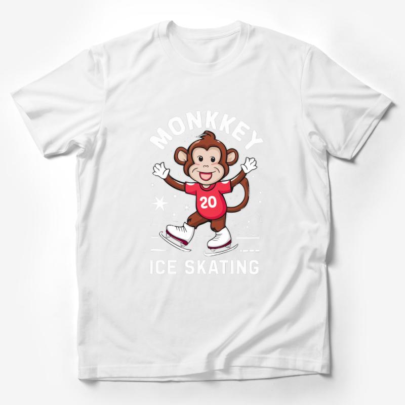 Cute Monkey Ice Skating T-Shirt, Cartoon Animal Tee, Kids and Adults Casual Wear, Unique Graphic Skater Shirt Male T-Shirt