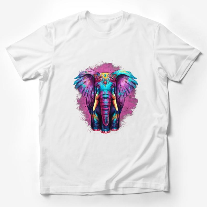 Colorful Elephant Graphic Tee, Psychedelic Art T-Shirt, Boho Festival Clothing, Unisex Animal Print Shirt Male T-Shirt