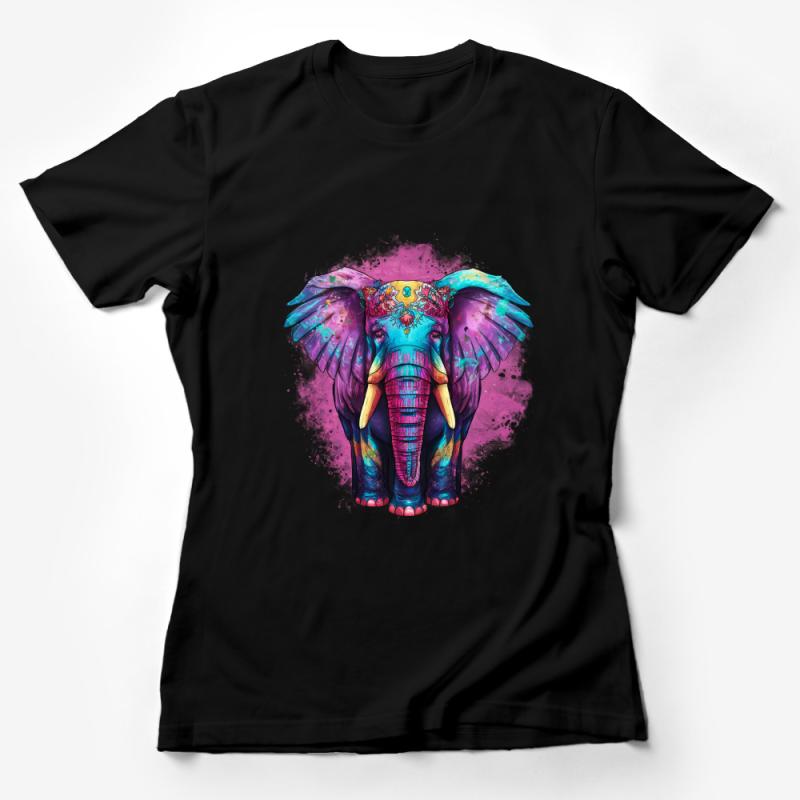 Colorful Elephant Graphic Tee, Psychedelic Art T-Shirt, Boho Festival Clothing, Unisex Animal Print Shirt Female T-Shirt