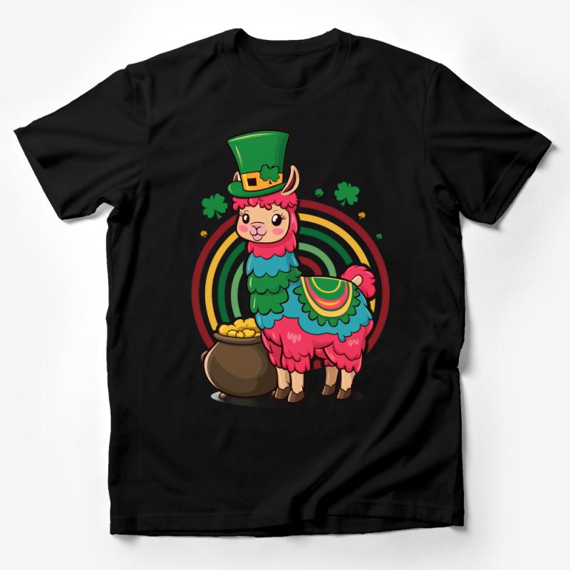 St. Patrick's Day Llama T-Shirt, Cute Alpaca with Hat, Rainbow Gold Pot Graphic Tee, Unisex Irish Celebration Shirt Male T-Shirt