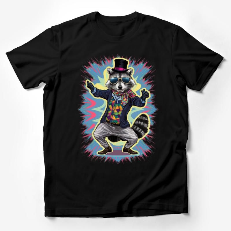 Funky Raccoon Graphic Tee, Cool Animal in Suit T-Shirt, Hipster Raccoon with Sunglasses Top, Unique Gift Male T-Shirt