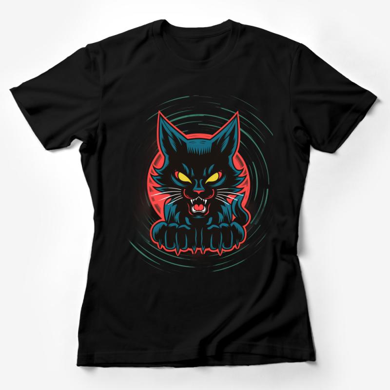 Black Cat T-Shirt, Angry Feline Graphic Tee, Cool Cat Lover Gift, Unisex Cotton Shirt, Bold Cat Illustration, Urban Style Apparel Female T-Shirt