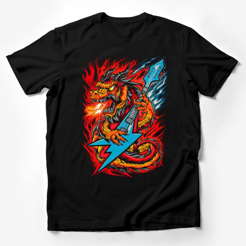 Fire Dragon Guitar T-Shirt, Electric Rock Music Tee, Fantasy Art Clothing, Unique Dragon Lover Gift, Vibrant Unisex Graphic Shirt Male T-Shirt