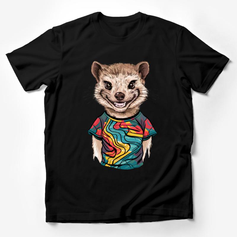 Whimsical Ferret Graphic Tee, Colorful Abstract Design, Unisex T-Shirt, Animal Lover Gift, Casual Wear, Fun Nature Inspired Top Male T-Shirt