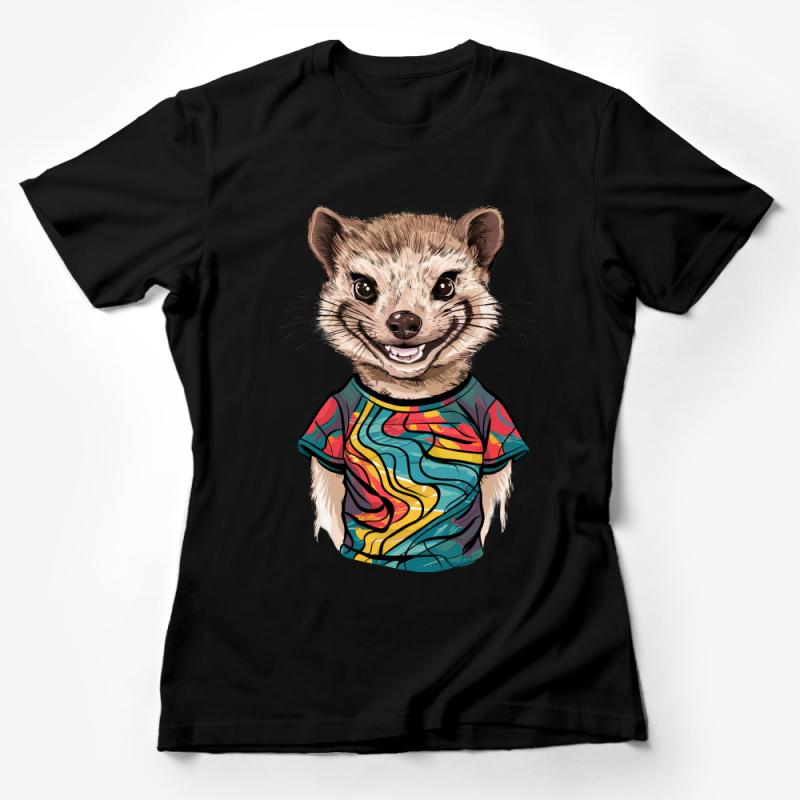 Whimsical Ferret Graphic Tee, Colorful Abstract Design, Unisex T-Shirt, Animal Lover Gift, Casual Wear, Fun Nature Inspired Top Female T-Shirt