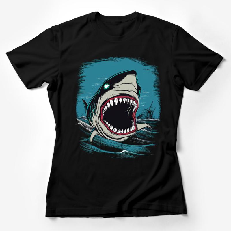 Men's Graphic Shark T-Shirt, Ocean Predator Tee, Vintage Style Shark Illustration, Casual Summer Beachwear, Unique Oceanic Top Female T-Shirt