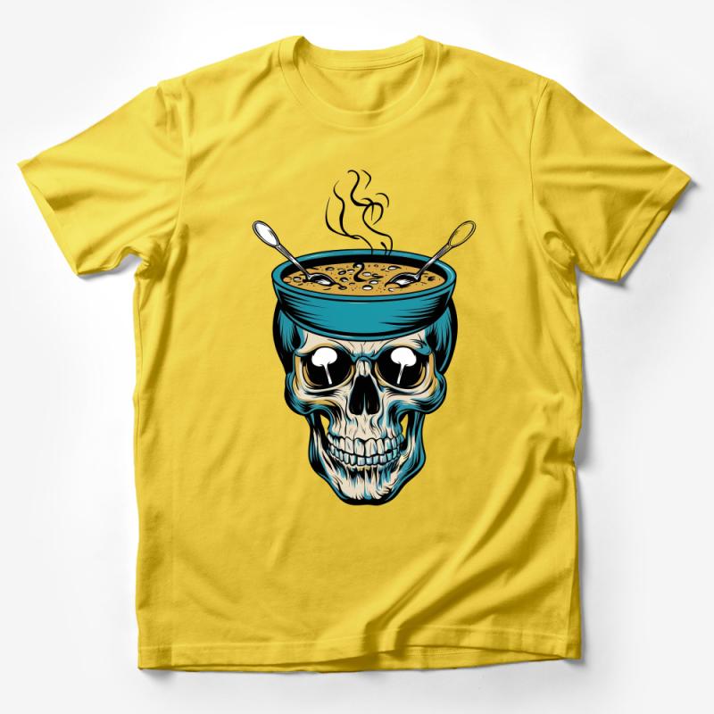 Skull Coffee Bowl Graphic Tee, Quirky Goth T-Shirt, Unique Caffeine Lover Top, Dark Humor, Unisex Clothing Male T-Shirt