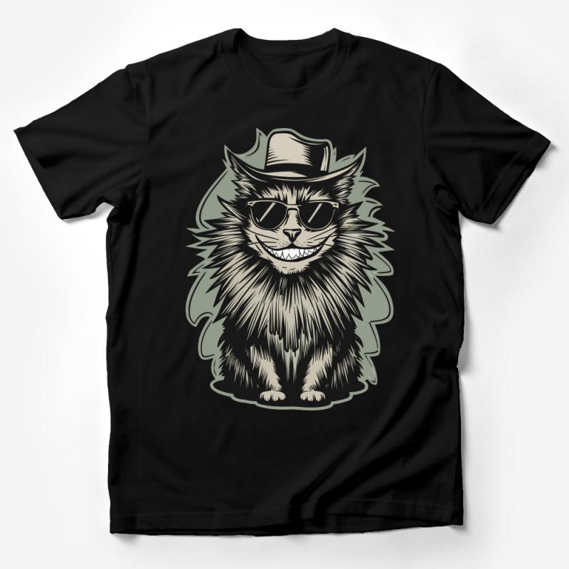 Cool Cat with Sunglasses and Hat T-Shirt, Stylish Hipster Cat Tee, Unisex Graphic Tee, Animal Lover Shirt, Trendy Urban Cat Top Male T-Shirt