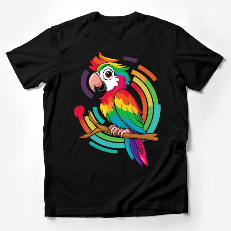 Colorful Parrot Graphic T-Shirt, Tropical Bird Tee, Vibrant Nature Lover Shirt, Unisex Cotton Tee, Wildlife Casual Wear, Unique Parrot Illustration Top Male T-Shirt