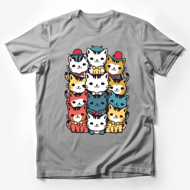 Cute Cat T-Shirt, Colorful Kitty Stack, Whimsical Cat Lover Tee, Unisex Cat Shirt, Adorable Stackable Cats Graphic Tee for All Ages Male T-Shirt