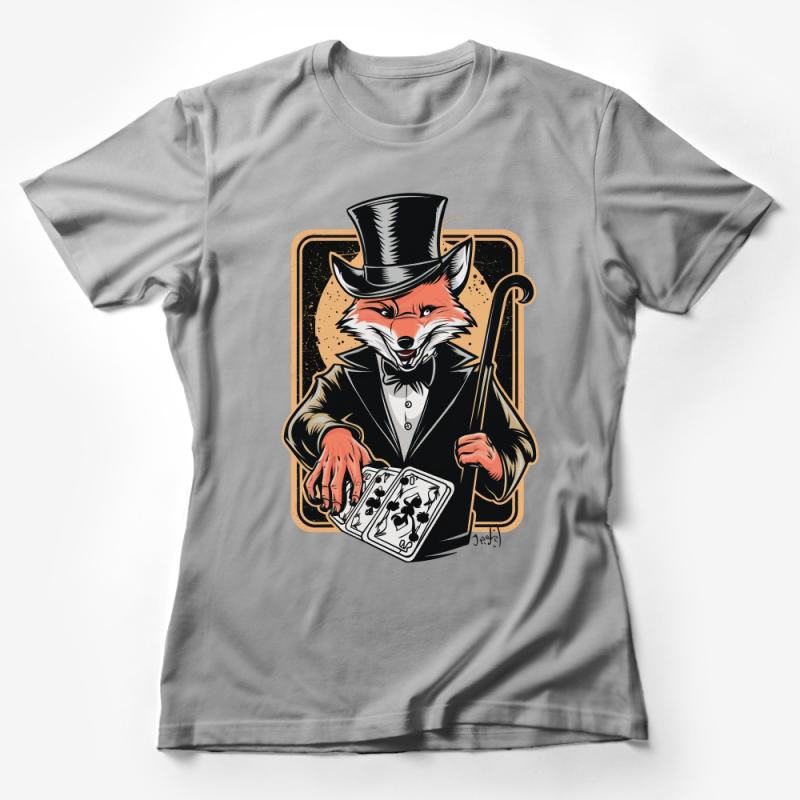 Dapper Fox T-Shirt, Gentleman Fox with Top Hat and Cane, Vintage Animal Playing Cards, Unique Graphic Tee, Unisex Clothing Gift Idea Female T-Shirt