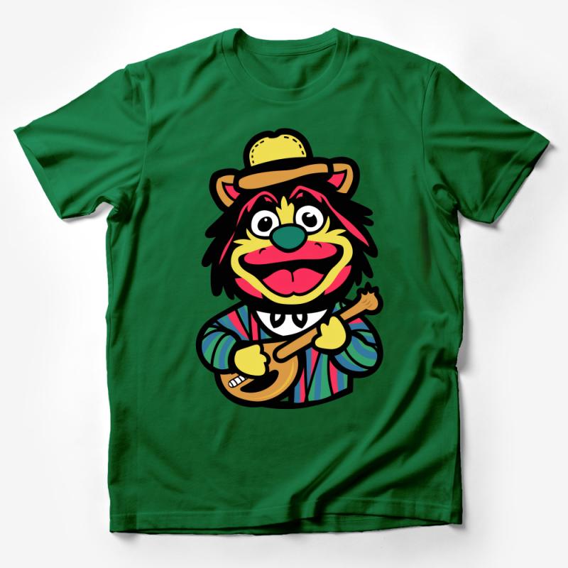 Cartoon Lion Musician T-Shirt, Unisex Graphic Tee, Animal Character Shirt, Funny Guitar Playing Lion, Casual Wear Male T-Shirt