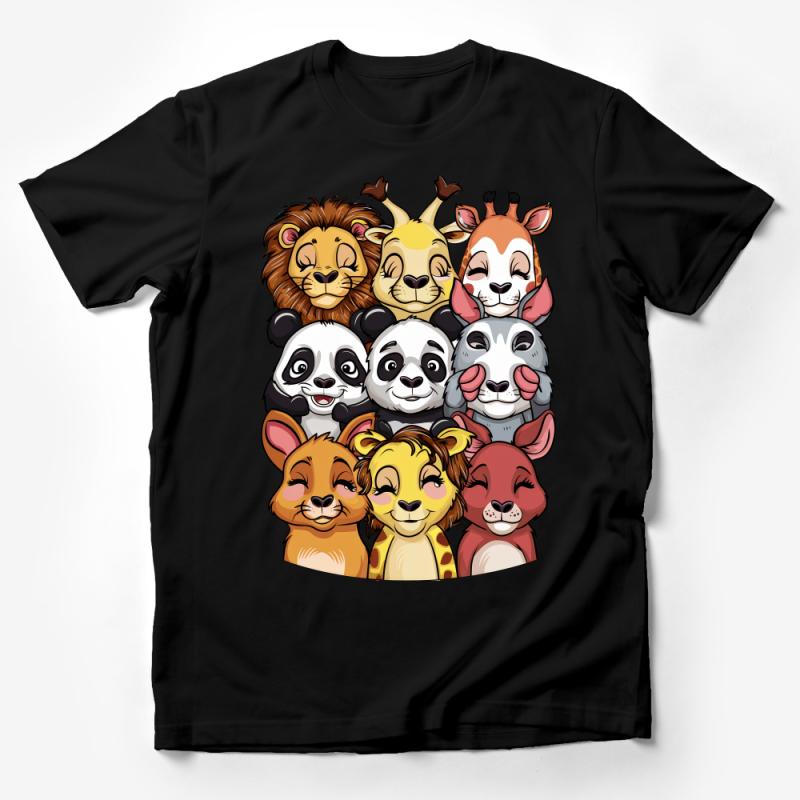 Cute Animal Faces T-Shirt, Kids Cartoon Wildlife Tee, Lion Panda Giraffe Fashion Male T-Shirt