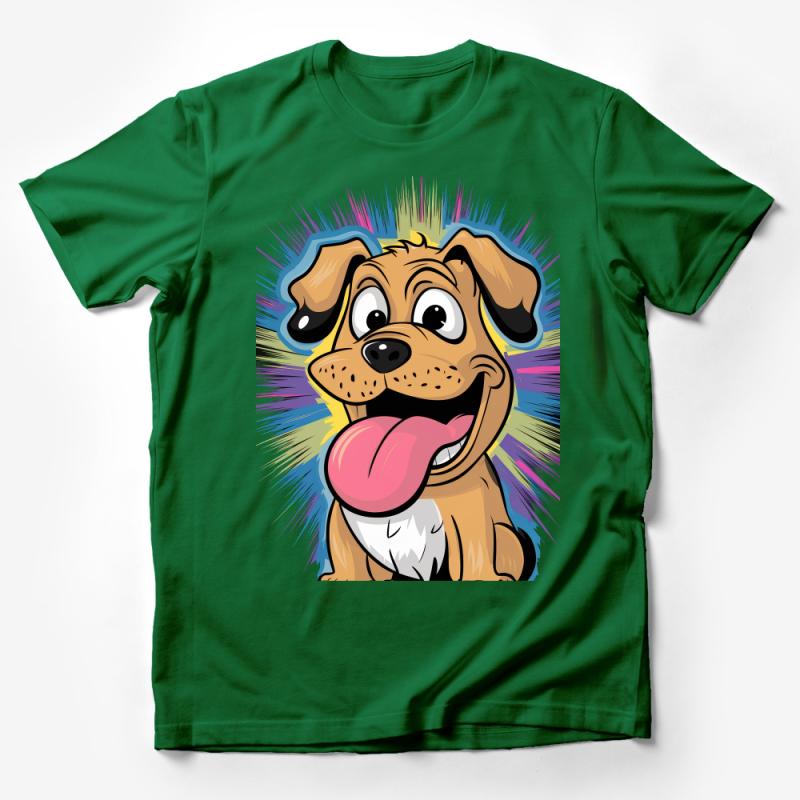 Happy Dog Cartoon T-Shirt, Colorful Pet Graphic Tee, Cute Puppy Shirt, Unisex Animal Lovers Apparel, Soft Cotton Casual Top Male T-Shirt