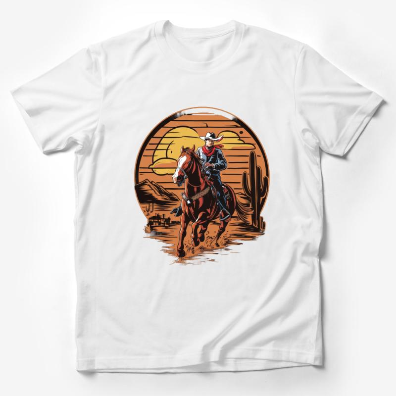 Western Cowboy Riding Horse T-Shirt, Vintage Rodeo Graphic Tee, American Western Sunset Shirt Male T-Shirt