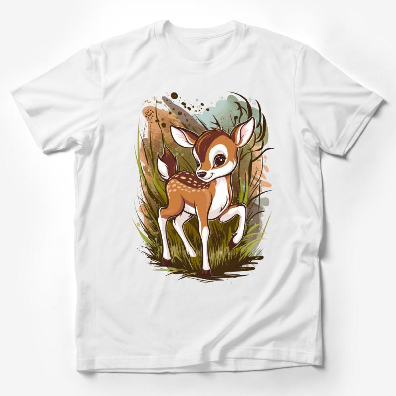 Cute Fawn Graphic Tee, Nature Inspired Forest Animal T-Shirt, Unisex Adult Clothing, Wildlife Art Shirt, Casual Wear Male T-Shirt