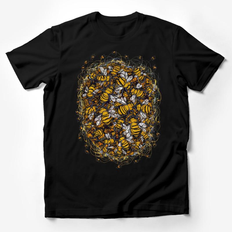 Bee Swarm Art T-Shirt, Unisex Graphic Tee, Nature-Inspired Honeybee Print, Casual Wildlife Clothing, Unique Apiary Fashion Top Male T-Shirt