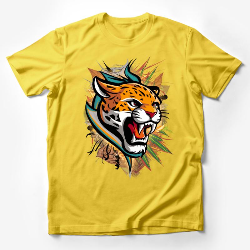 Tribal Tiger Graphic Tee, Colorful Animal Design T-Shirt, Unisex Tiger Face Shirt, Boho Style Wildlife Apparel, Unique Gift Idea Male T-Shirt