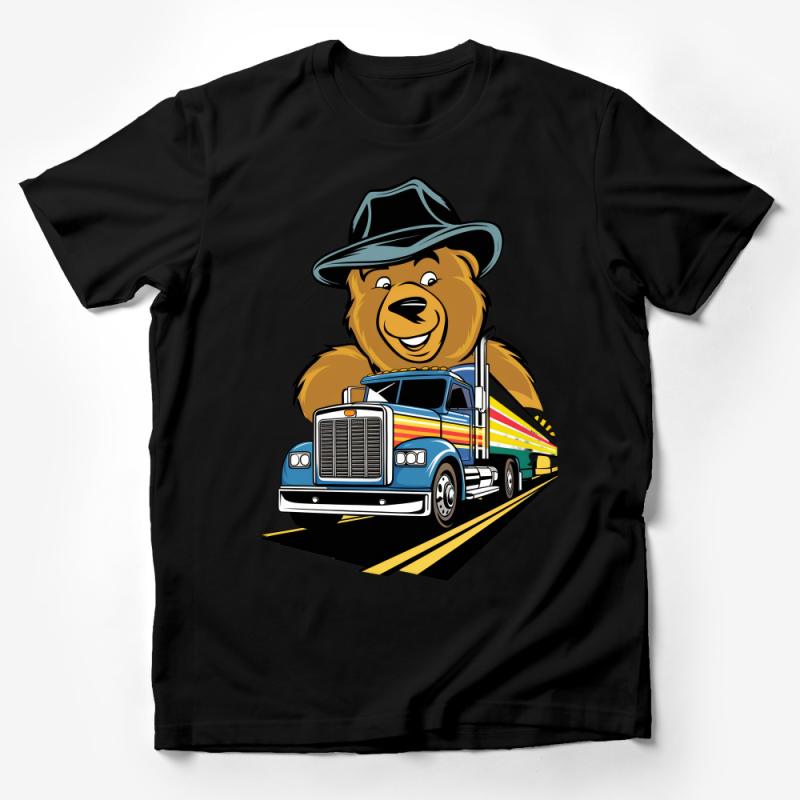 Cool Bear Trucker Driving Retro Semi Truck Graphic T-Shirt for Road Trip Lovers Male T-Shirt