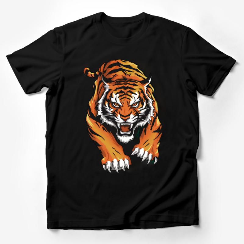 Ferocious Tiger Graphic Tee, Bold and Vivid Jungle Animal Print Shirt, Unisex Casual Wear Male T-Shirt