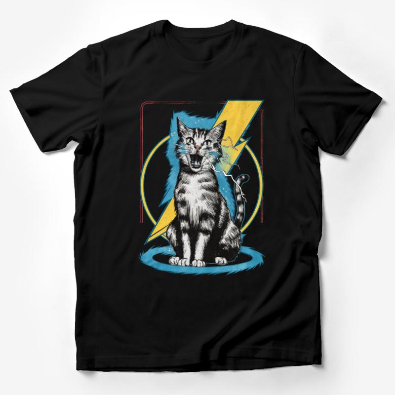 Vintage Comic Style Cat T-Shirt, Retro Superhero Kitty Graphic Tee, Unisex Casual Wear, Cool Feline Illustration Apparel Male T-Shirt