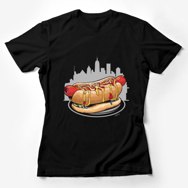 New York Hot Dog T-Shirt, Urban Food Illustration Tee, Casual Street Style Top, Unisex Graphic Shirt, City Skyline Apparel Female T-Shirt