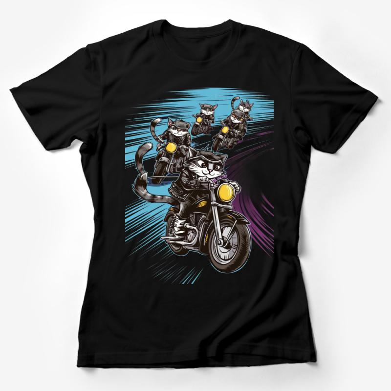 Cool Cat Biker Gang T-Shirt, Motorcycle Cats Graphic Tee, Funny Cat Lover Shirt, Unique Feline Bikers Apparel Female T-Shirt