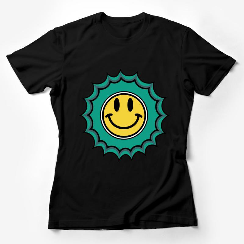 Retro Happy Face Graphic Tee, Vintage Smile Sunburst T-Shirt, Casual Streetwear, Unisex Soft Cotton Shirt, Cool Summer Top Female T-Shirt