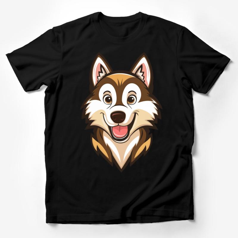 Smiling Shiba Inu Dog Cartoon T-Shirt, Unisex Happy Puppy Graphic Tee, Animal Lover Casual Shirt, Soft Cotton Pet Design Top, Gift Idea Male T-Shirt