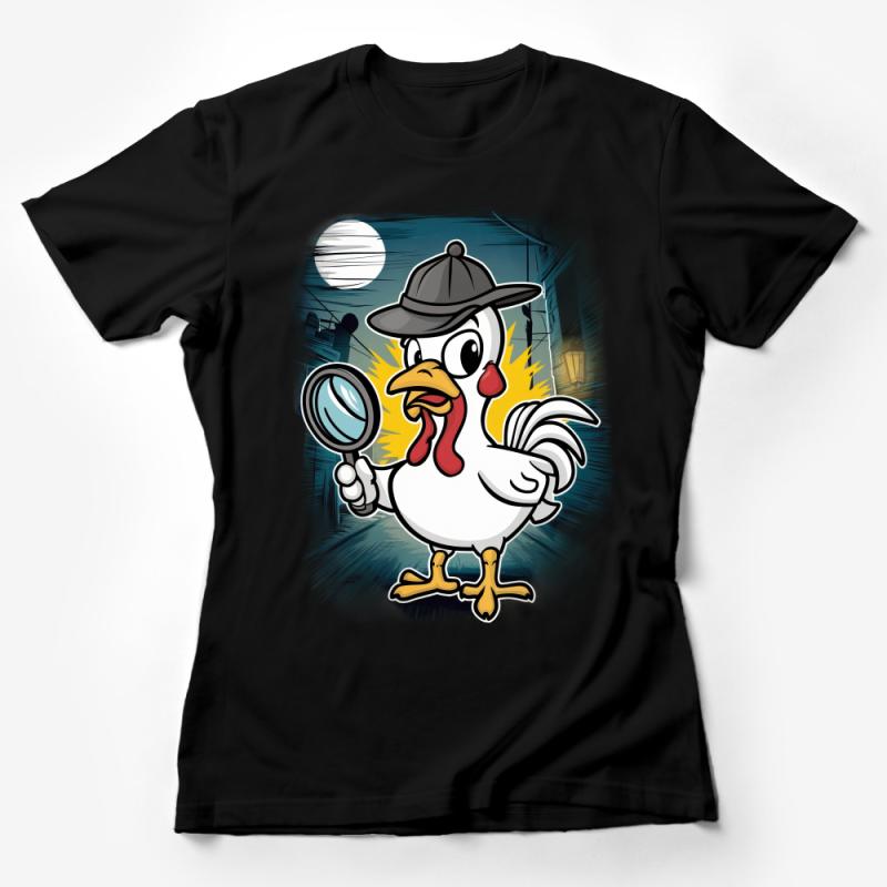 Detective Chicken T-Shirt, Funny Cartoon Sleuth Rooster, Unique Graphic Tee, Mystery Lover Gift, Unisex Shirt for Him and Her Female T-Shirt