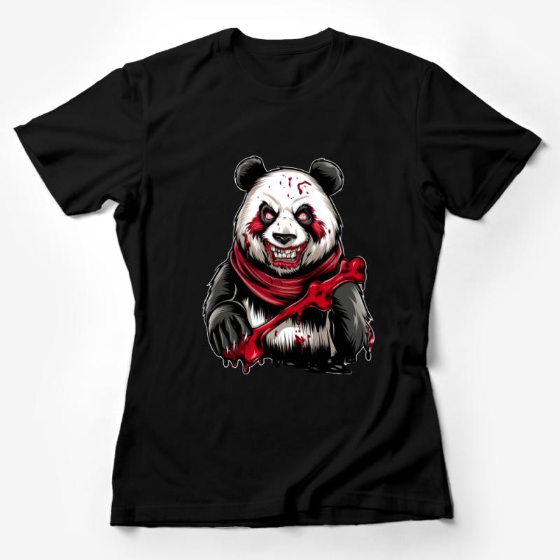 Fierce Panda With A Bone Graphic Tee, Horror-Inspired Animal T-Shirt, Unisex Casual Wear Female T-Shirt