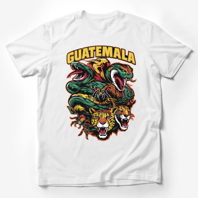 Vibrant Guatemala Wildlife Themed T-Shirt Featuring Jaguars And Tropical Birds Male T-Shirt