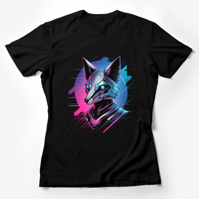 Vibrant Neon Fox Design T-Shirt - Modern Aesthetic Digital Artwork Tee Female T-Shirt