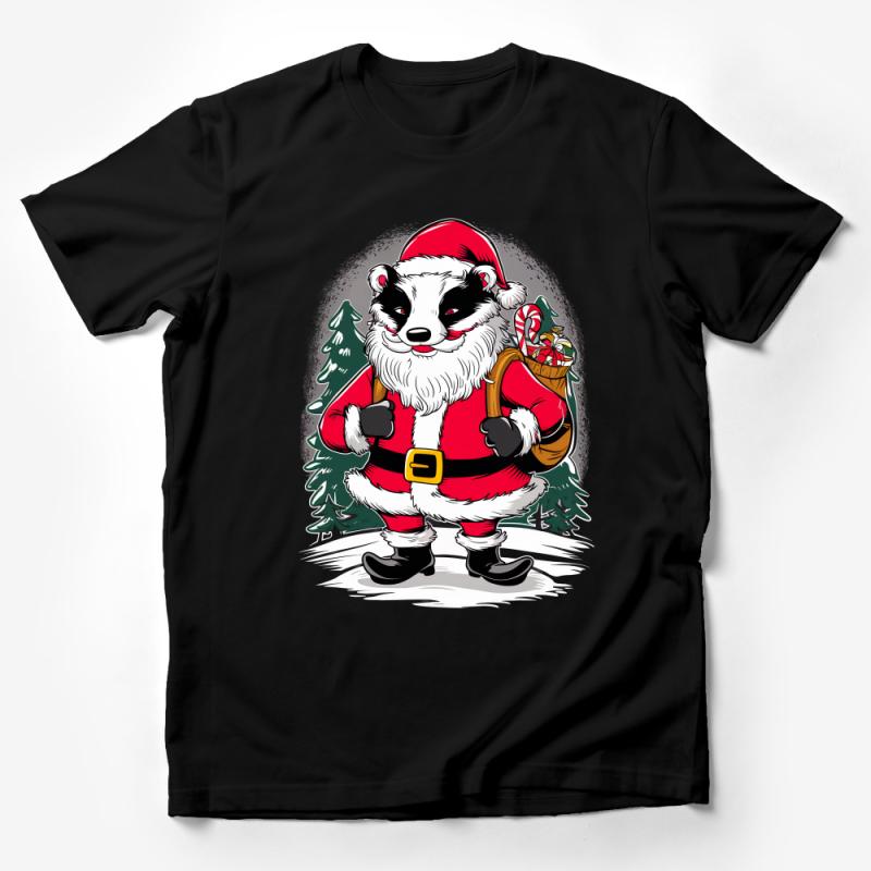 Festive Badger Santa Christmas T-Shirt, Unisex Holiday Animal Tee, Xmas Graphic Shirt, Casual Winter Wear, Unique Gift Idea Male T-Shirt