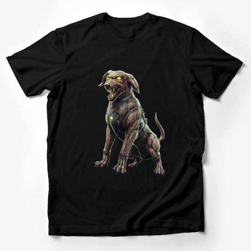 Menacing Cyber Dog T-Shirt, Men's Graphic Tee, Military Canine Illustration, Unique Animal Art Shirt, Cool Sci-Fi Pet Design Top Male T-Shirt