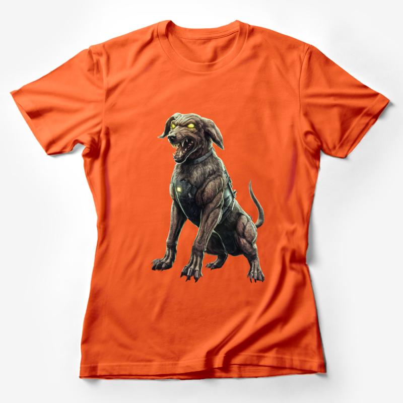 Menacing Cyber Dog T-Shirt, Men's Graphic Tee, Military Canine Illustration, Unique Animal Art Shirt, Cool Sci-Fi Pet Design Top Female T-Shirt