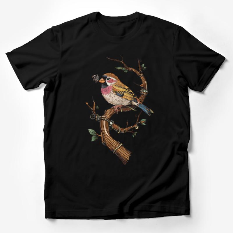 Vintage Bird and Branch T-Shirt, Nature-Inspired Illustration Tee, Unisex Cotton Tee, Casual Wear, Spring Fashion Top Male T-Shirt